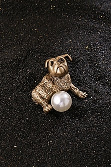 Antique Gold Finish Dog & Ball Brooch