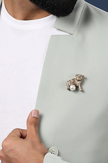 Antique Gold Finish Dog & Ball Brooch