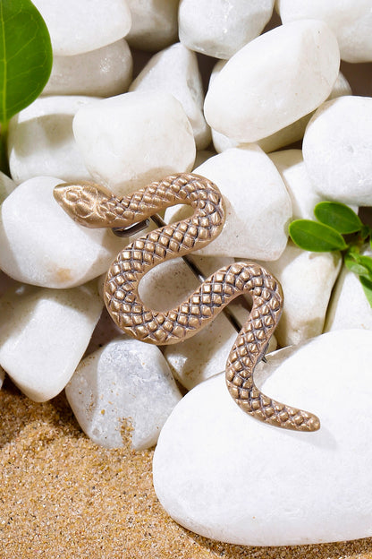 Antique Gold Finish Hand-Curated Rattle Snake Brooch