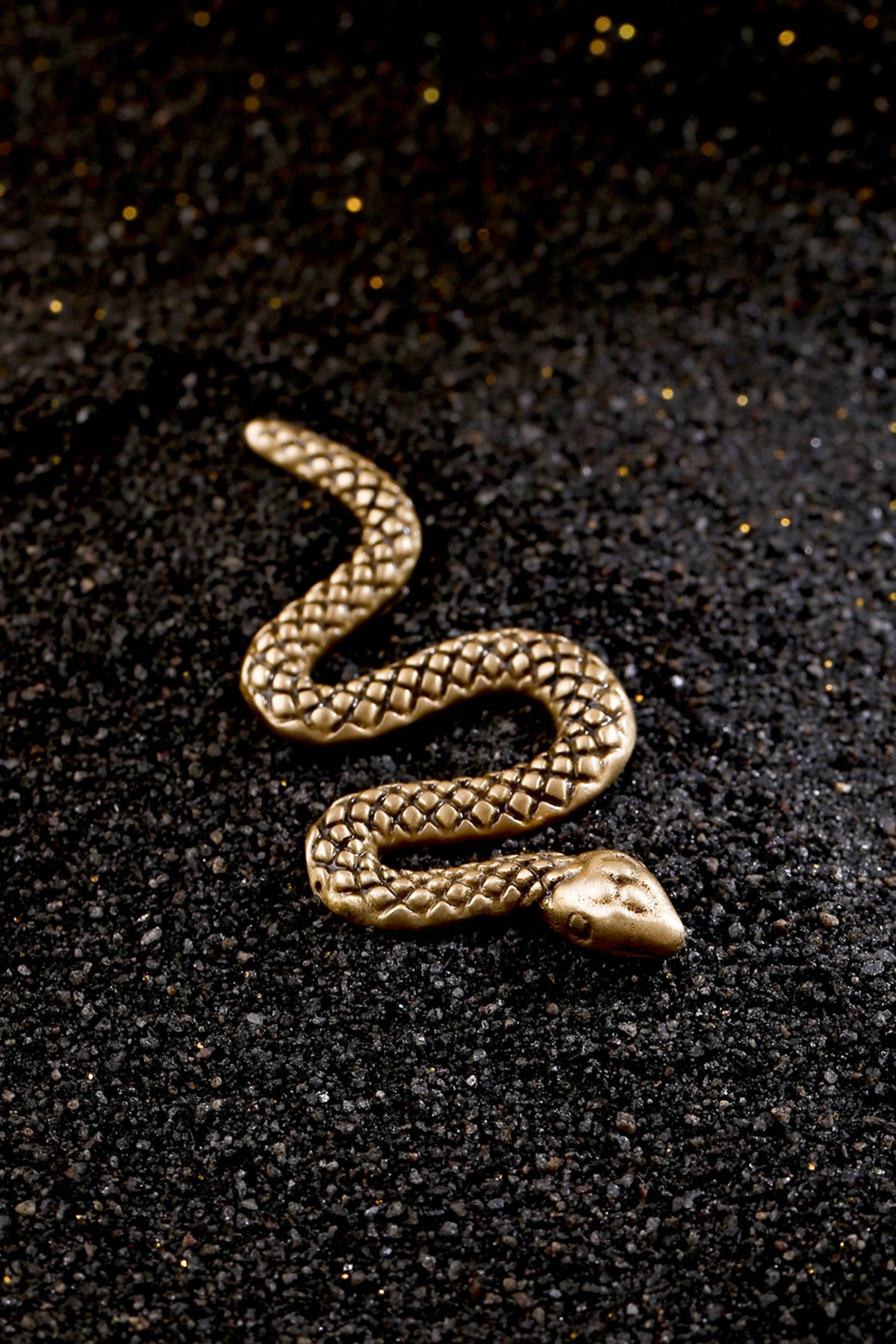 Antique Gold Finish Hand-Curated Rattle Snake Brooch