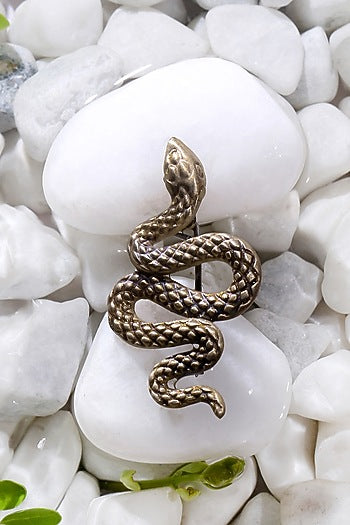 Antique Gold Finish Hand-Curated Tangled Python Brooch