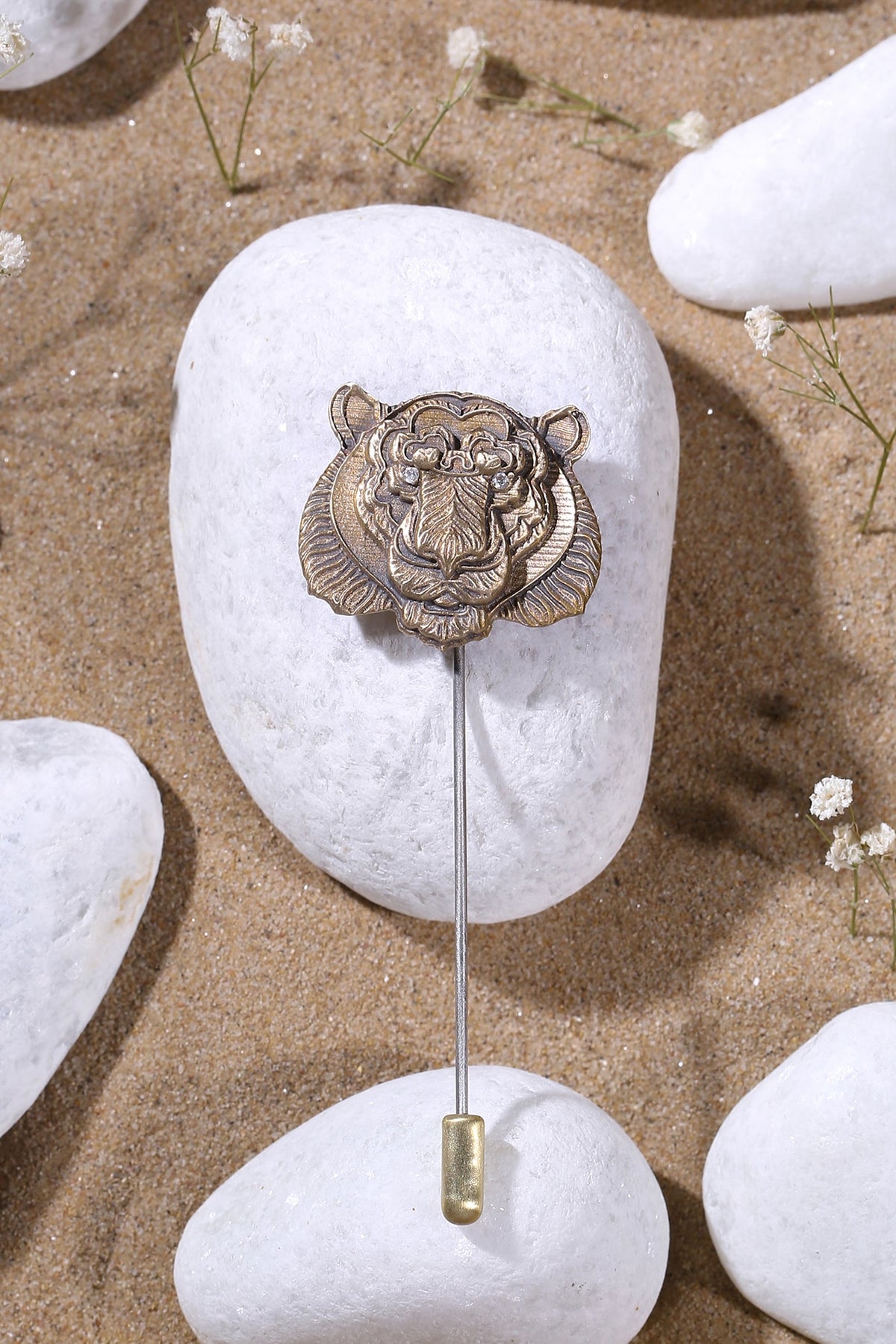Antique Gold Finish Roaring Tiger Lapel Pin