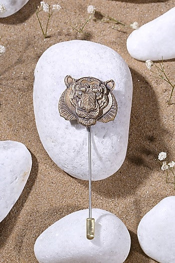 Antique Gold Finish Roaring Tiger Lapel Pin