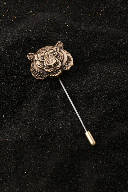 Antique Gold Finish Roaring Tiger Lapel Pin