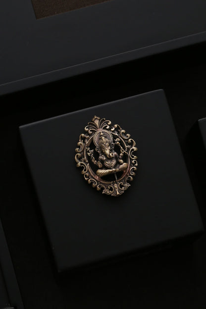 Gold Brass Ganesha Brooch