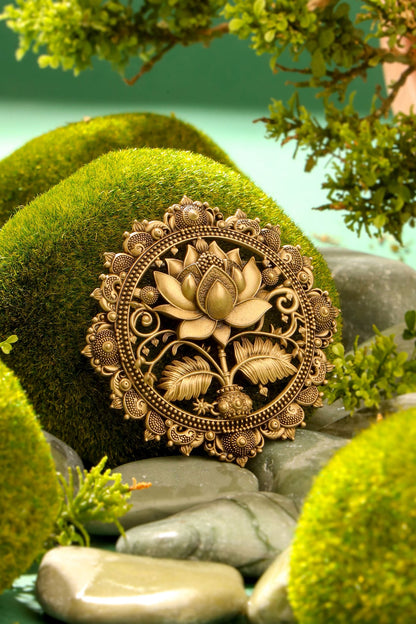 Antique Gold Brass Flower Of Life Brooch