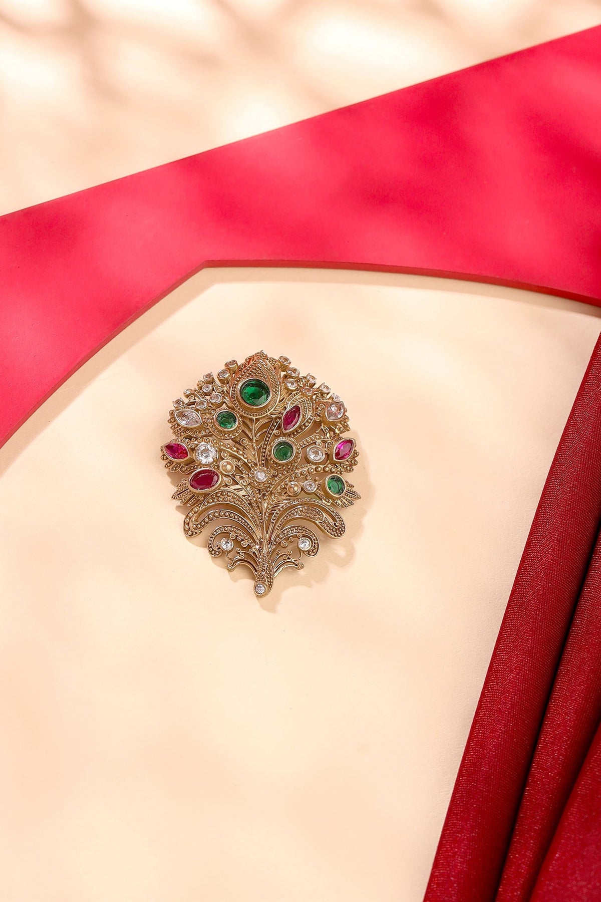 Gold Brass Peacock Power Brooch