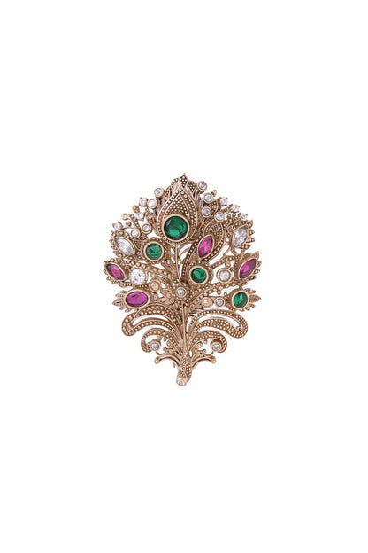 Gold Brass Peacock Power Brooch
