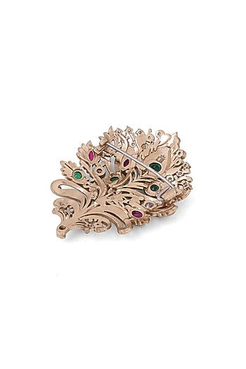 Gold Brass Peacock Power Brooch