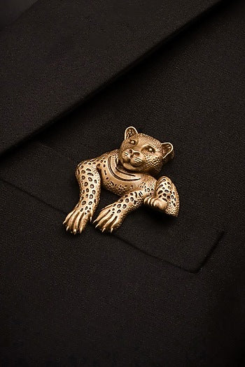 Antique Gold Brass Panther Brooch