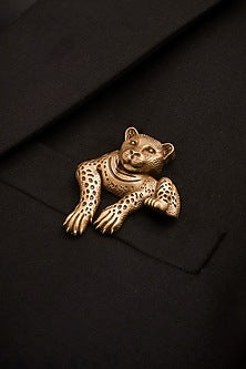 Antique Gold Brass Panther Brooch