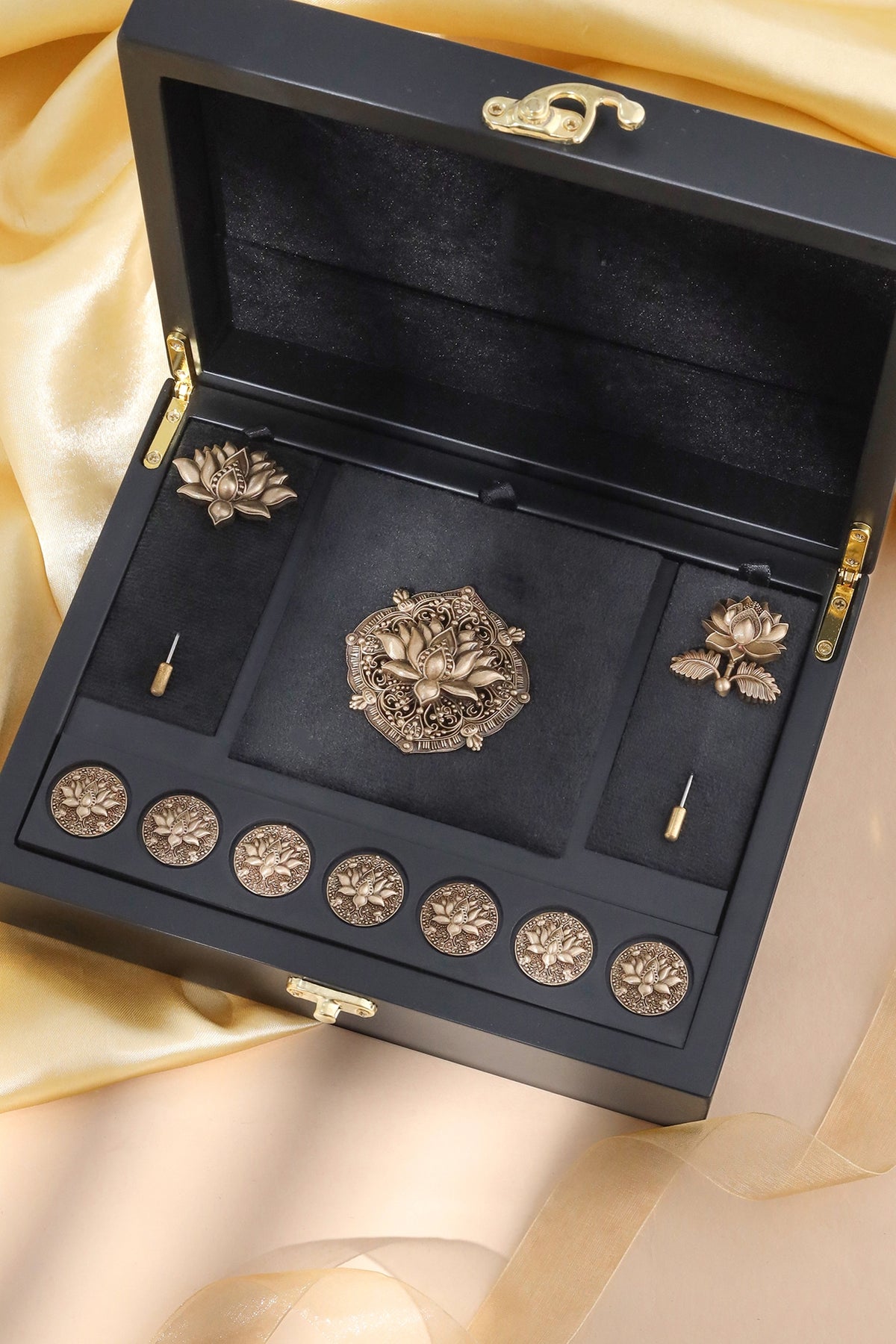 Antique Gold Brass Brooch Set