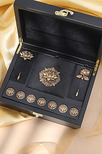 Antique Gold Brass Brooch Set
