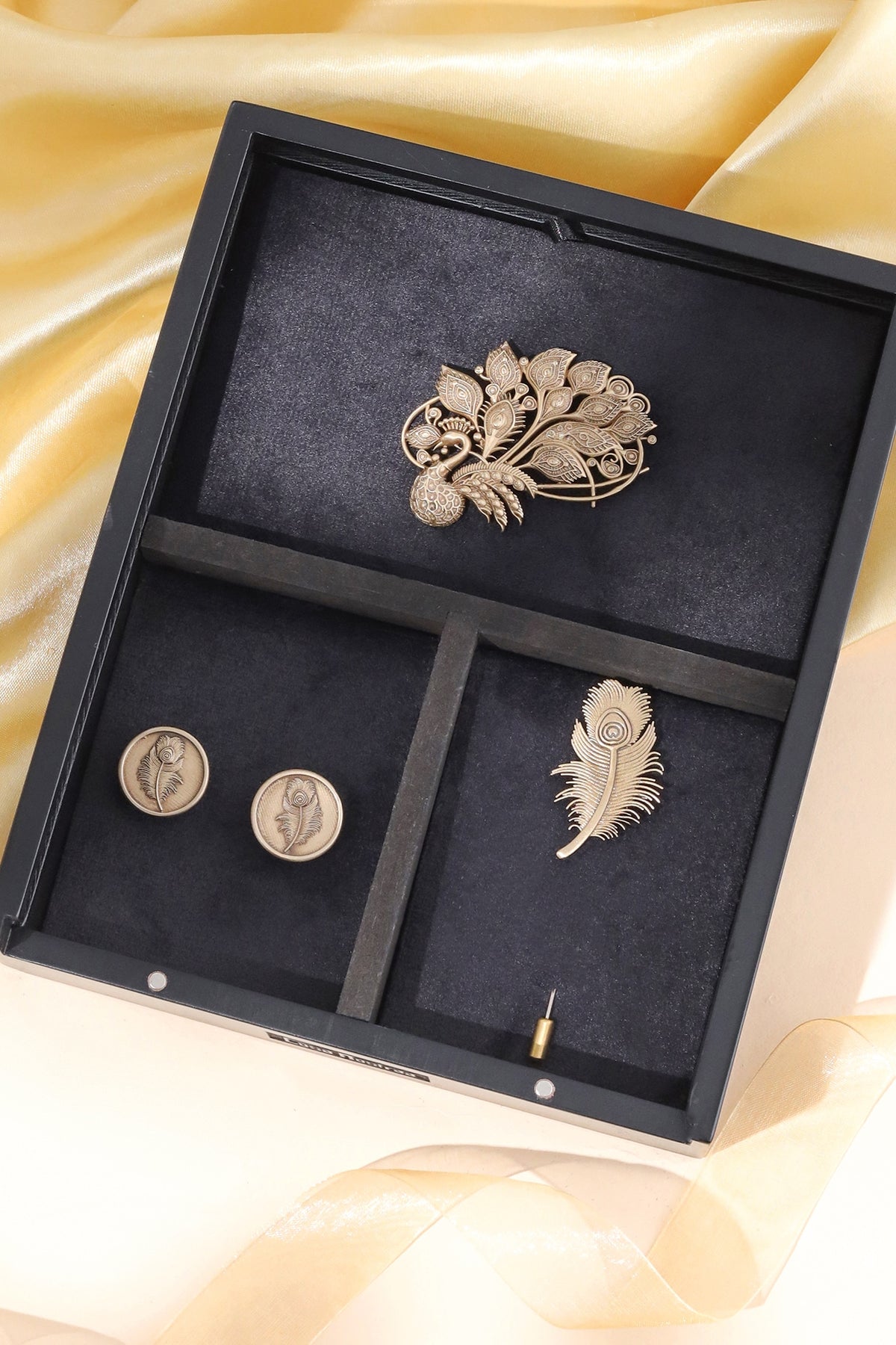 Antique Gold Brass Brooch Set