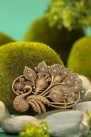 Antique Gold Brass Brooch Set