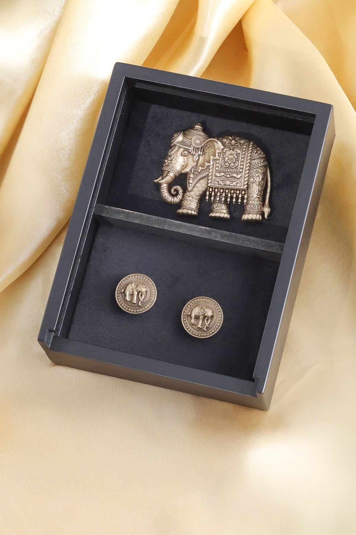 Antique Gold Brass Brooch With Cufflinks