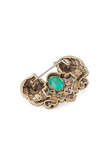 Antique Gold Emerald Green Stone Twin Tiger Brooch