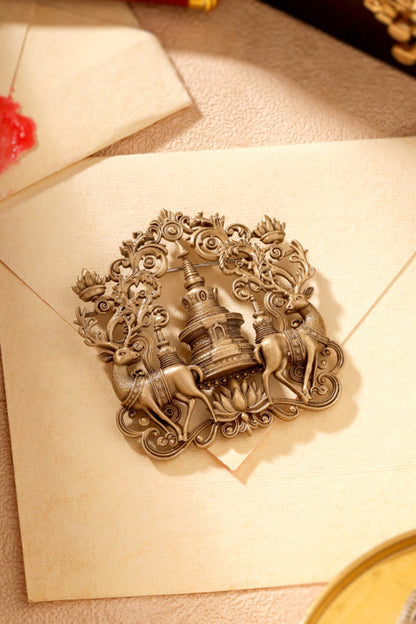 Antique Gold Temple Guardian Brooch
