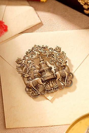 Antique Gold Temple Guardian Brooch