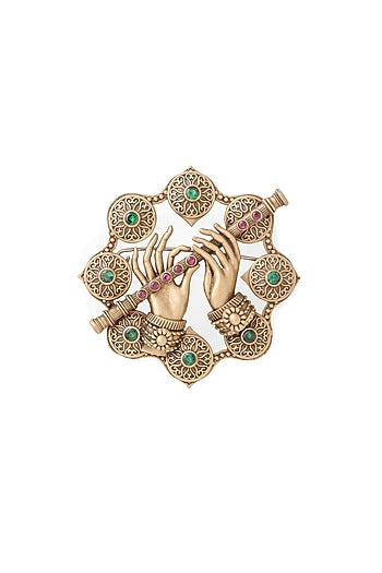 Antique Gold Ruby & Emerald Stone Divine Grace Brooch