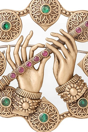 Antique Gold Ruby & Emerald Stone Divine Grace Brooch