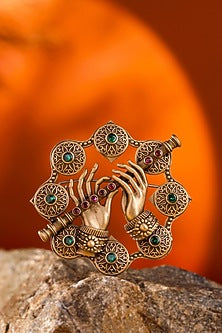 Antique Gold Ruby & Emerald Stone Divine Grace Brooch