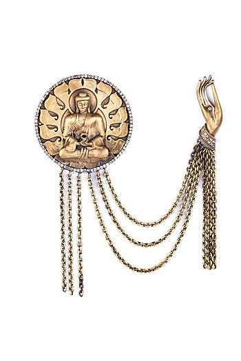Antique Gold Vintage Buddha Brooch Set