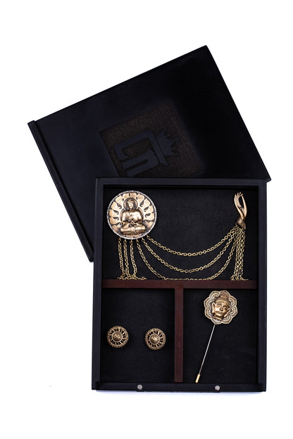 Antique Gold Vintage Buddha Brooch Set