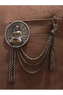 Antique Gold Vintage Buddha Brooch Set
