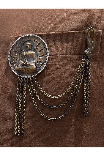 Antique Gold Vintage Buddha Brooch Set