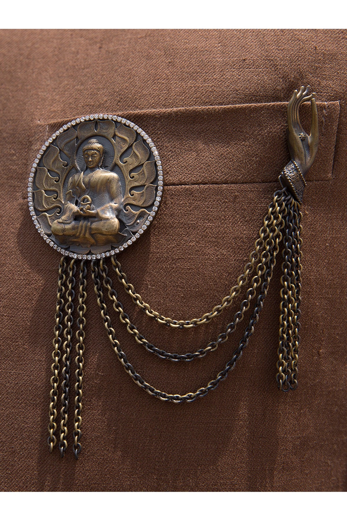 Antique Gold Vintage Buddha Brooch Set