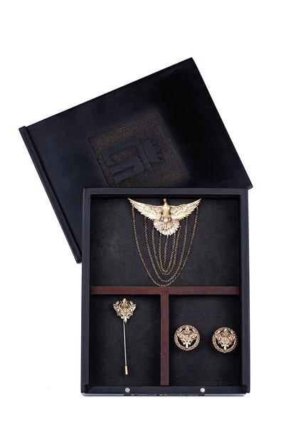 Antique Gold Hudson Hawk Eagle Brooch Set