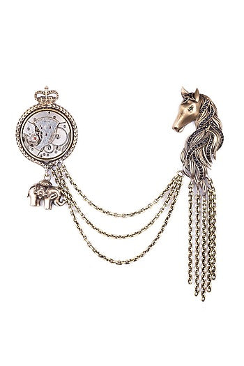 Antique Gold Vintage Mustang Brooch Set