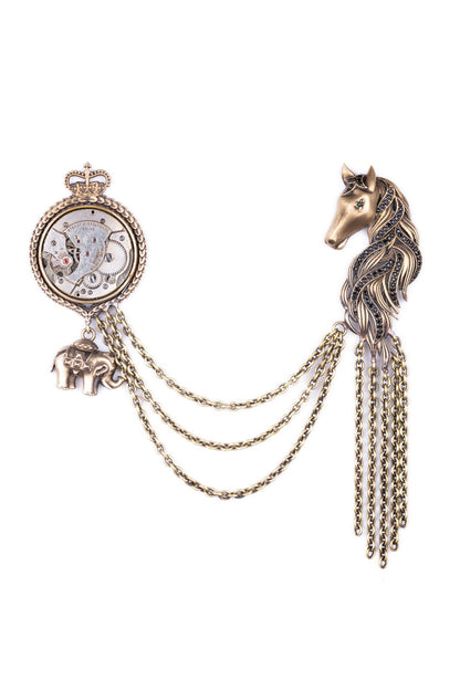 Antique Gold Vintage Mustang Brooch Set