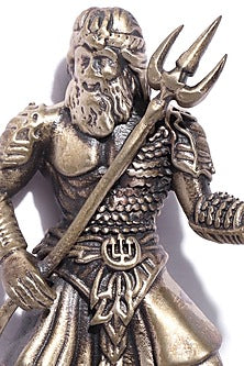 Antique Gold Brass Poseidon Brooch
