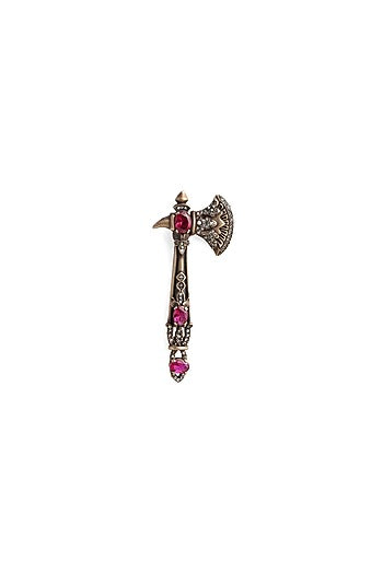 Antique Gold Brass Royal Axe Brooch