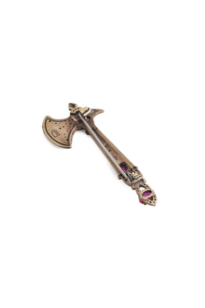 Antique Gold Brass Royal Axe Brooch