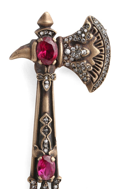 Antique Gold Brass Royal Axe Brooch