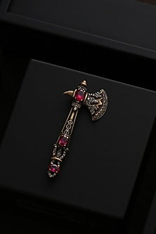 Antique Gold Brass Royal Axe Brooch