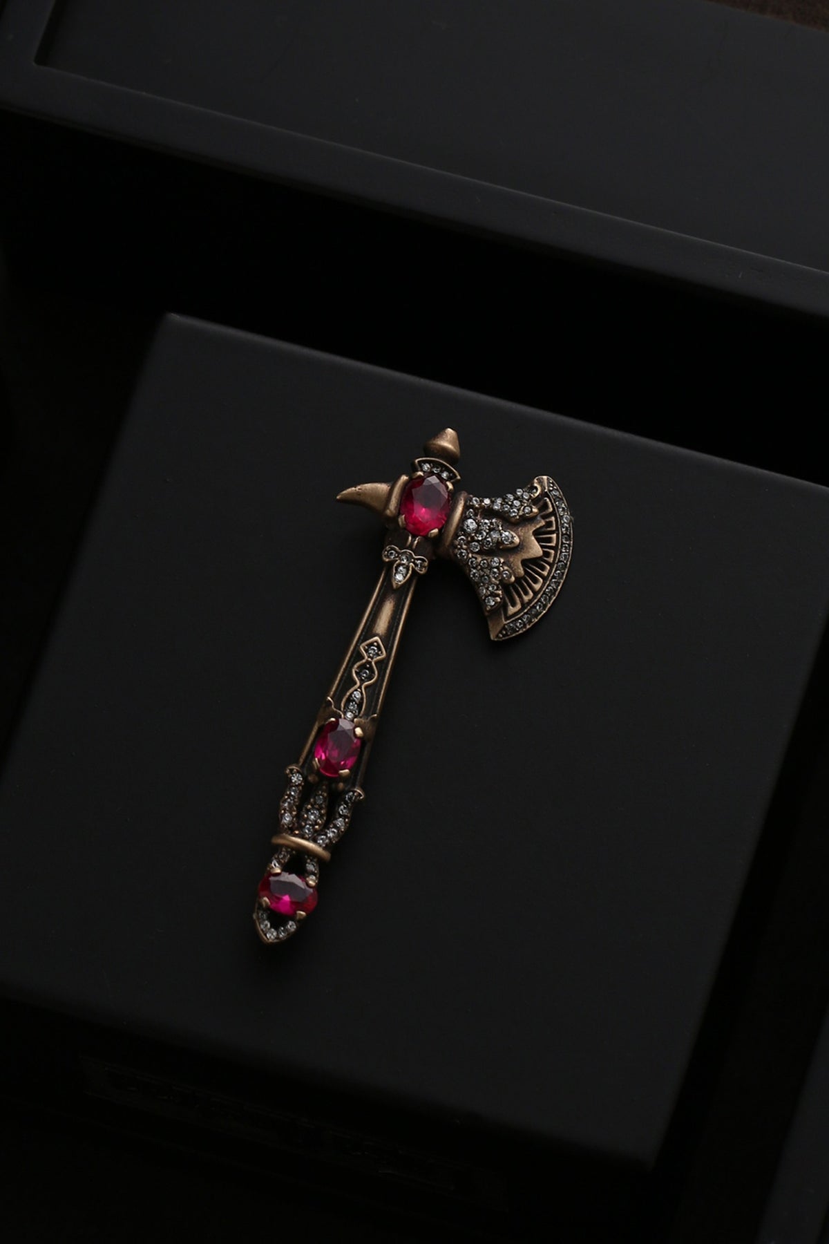 Antique Gold Brass Royal Axe Brooch