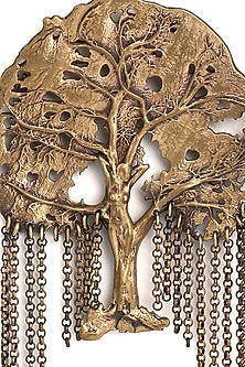 Antique Gold Brass Dream Tree Brooch