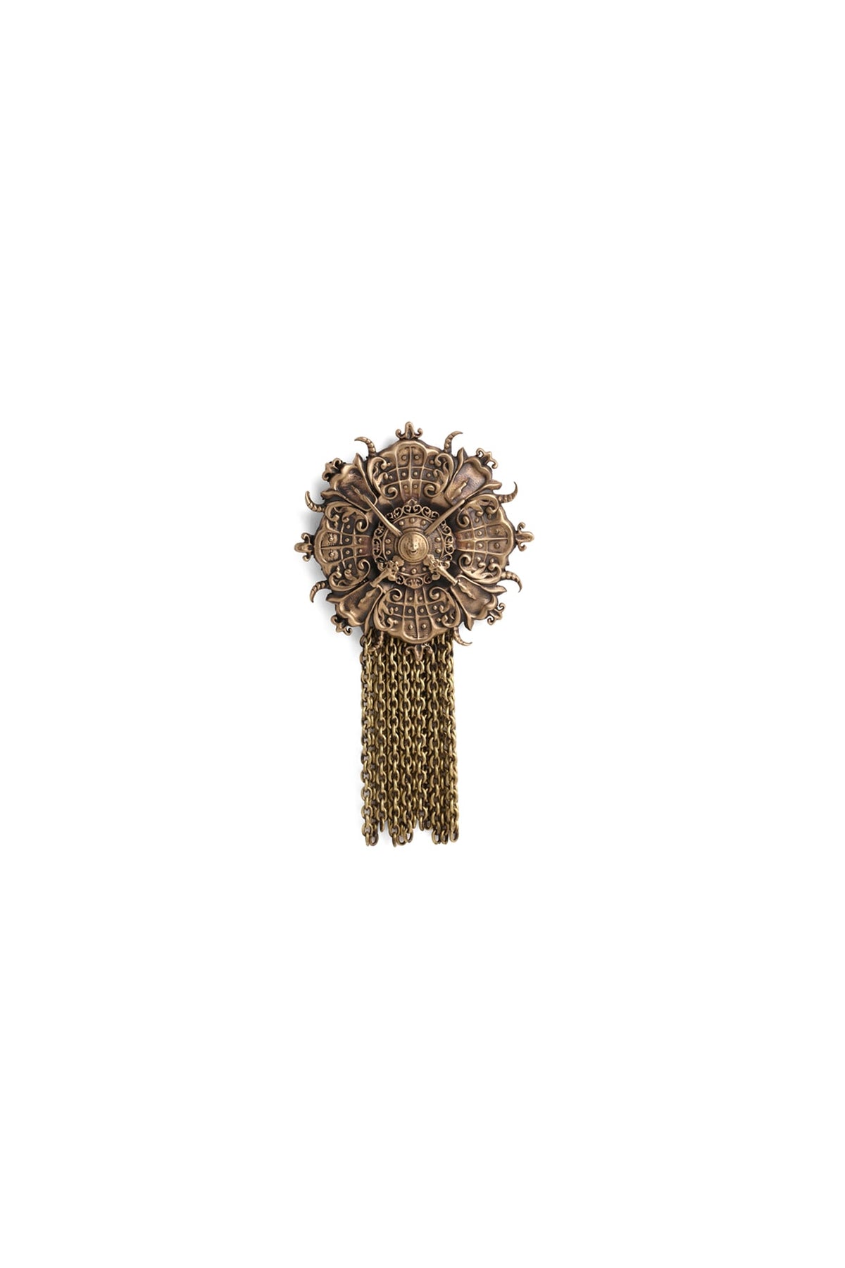 Antique Gold Brass Royal Shield Brooch