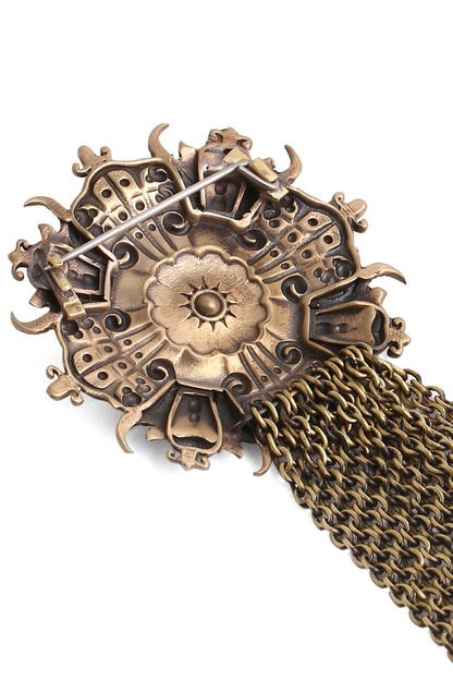 Antique Gold Brass Royal Shield Brooch
