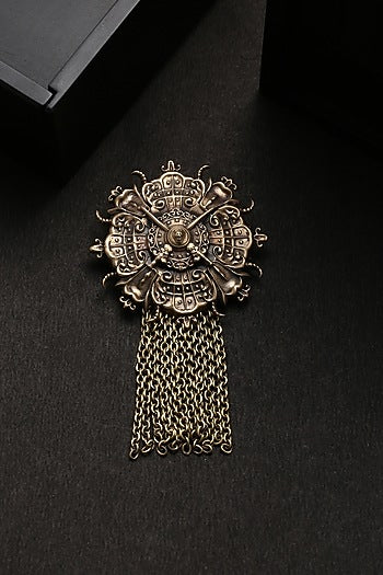 Antique Gold Brass Royal Shield Brooch
