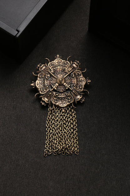 Antique Gold Brass Royal Shield Brooch