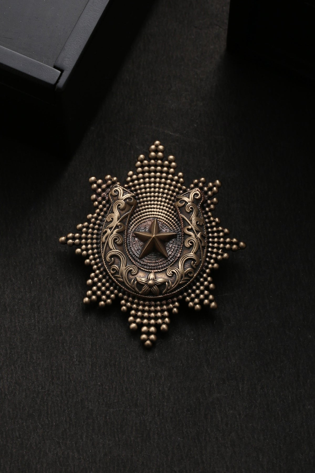 Antique Gold Brass Sun Brooch