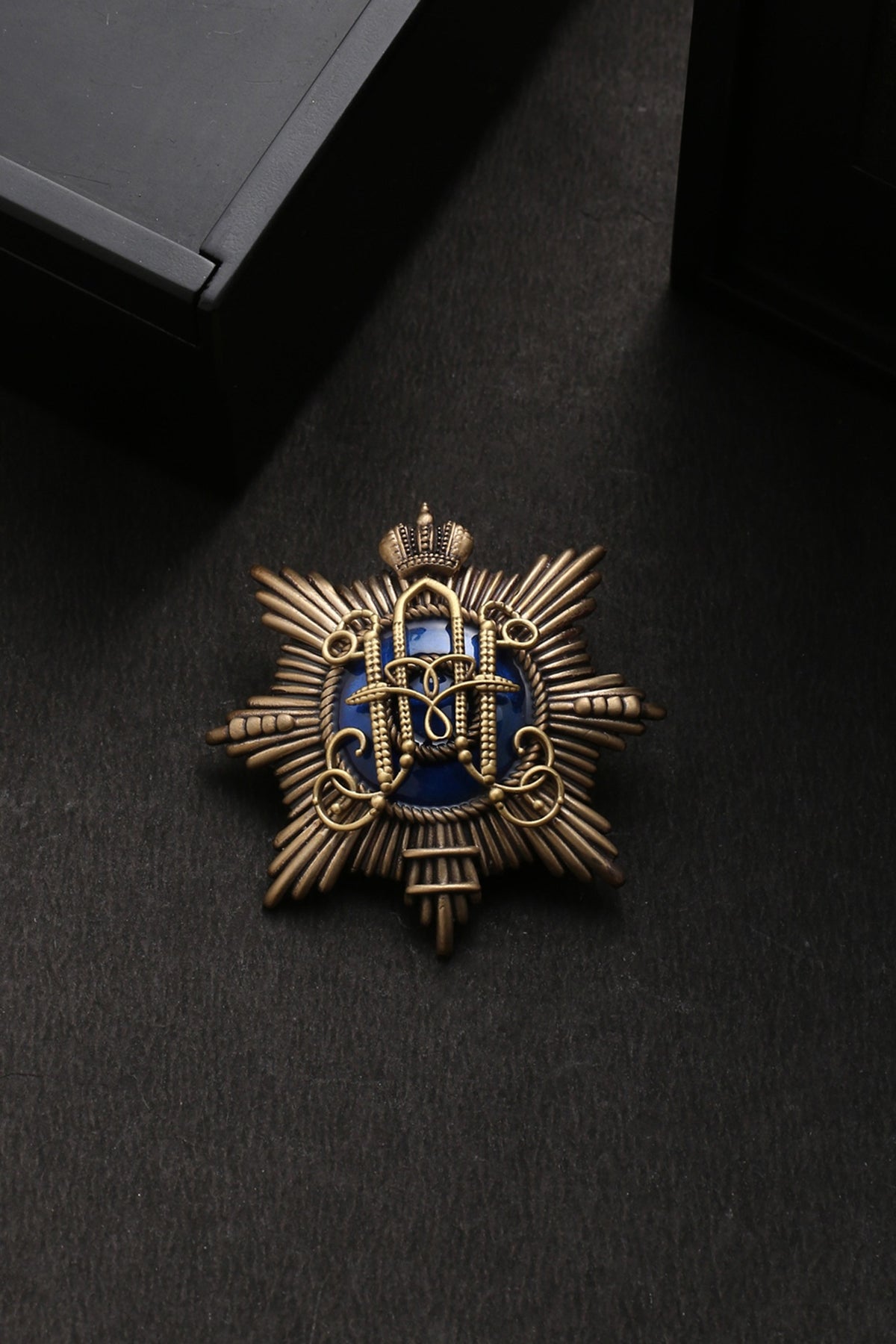 Antique Gold Brass Emblem Brooch