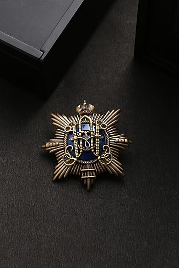 Antique Gold Brass Emblem Brooch