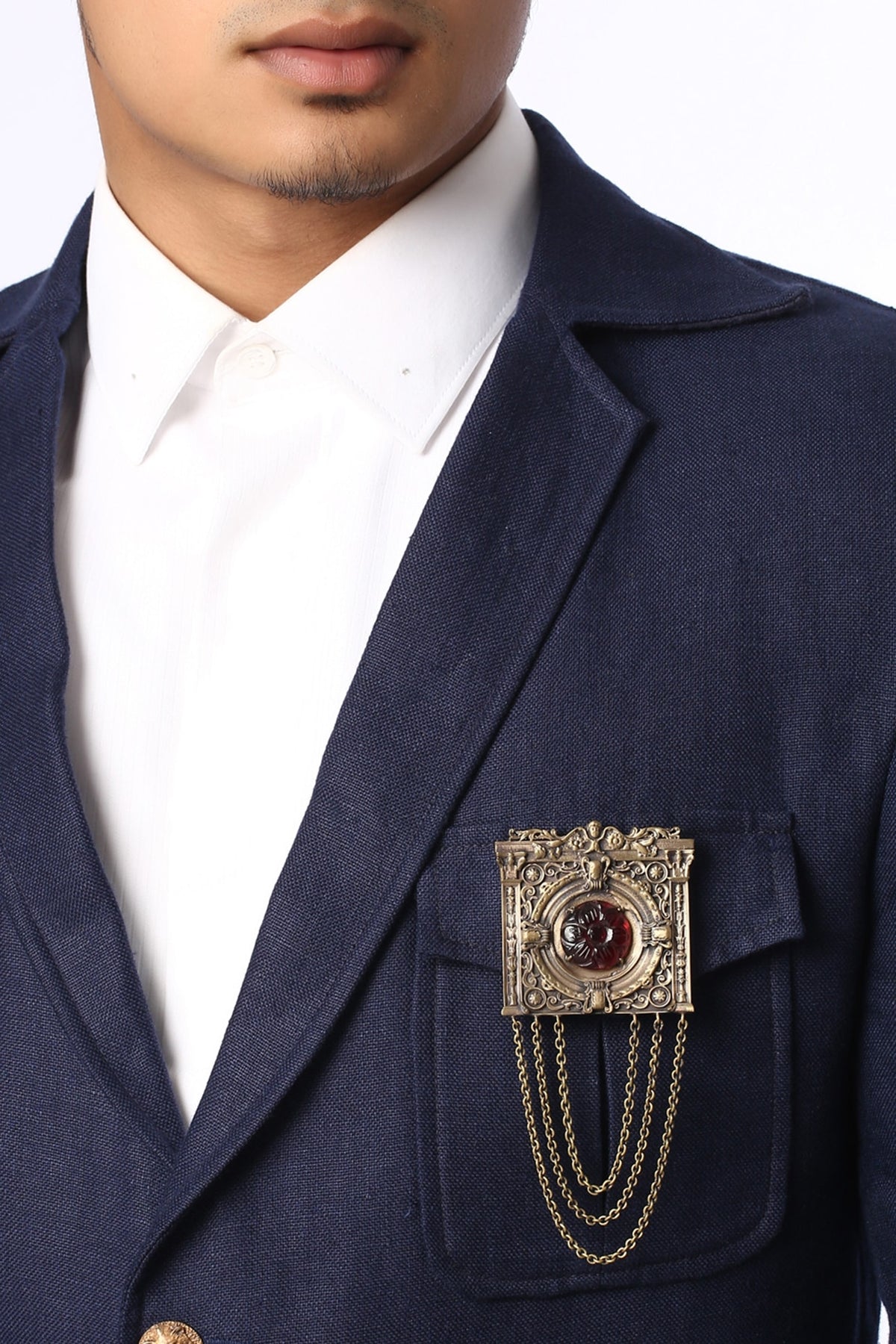 Antique Gold Brooch With Glass Stone