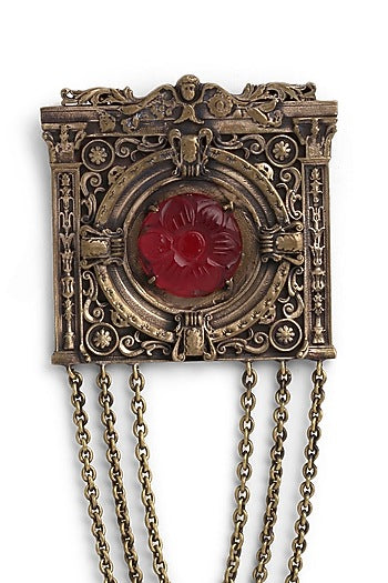 Antique Gold Brooch With Glass Stone
